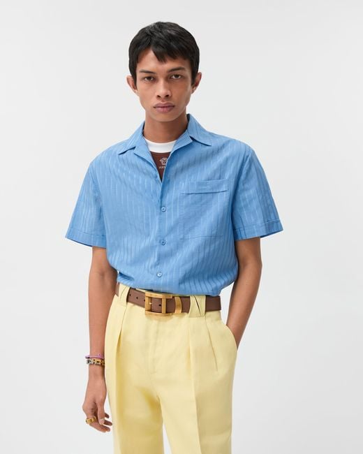 Versace Blue Jacquard Cotton-Silk Regular Shirt for men