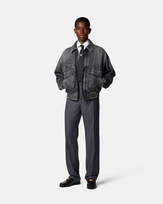 Versace Blue Micro-Checked Wool Jogger Pants for men