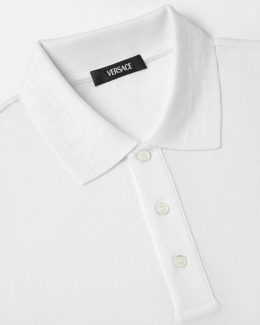 Versace White Embroidered Cotton Piqué Polo for men