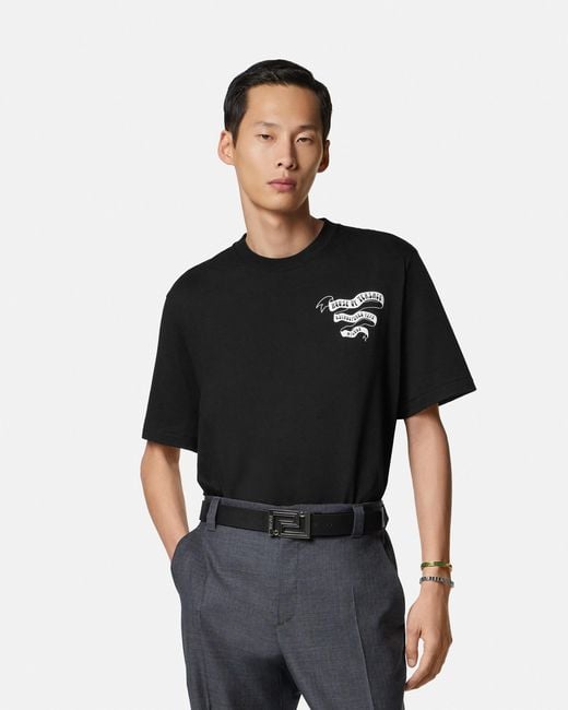 Versace Black Printed Cotton-Jersey Regular T-Shirt for men