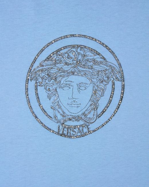 Versace Blue Embroidered-Logo Cotton-Jersey Slim T-Shirt for men