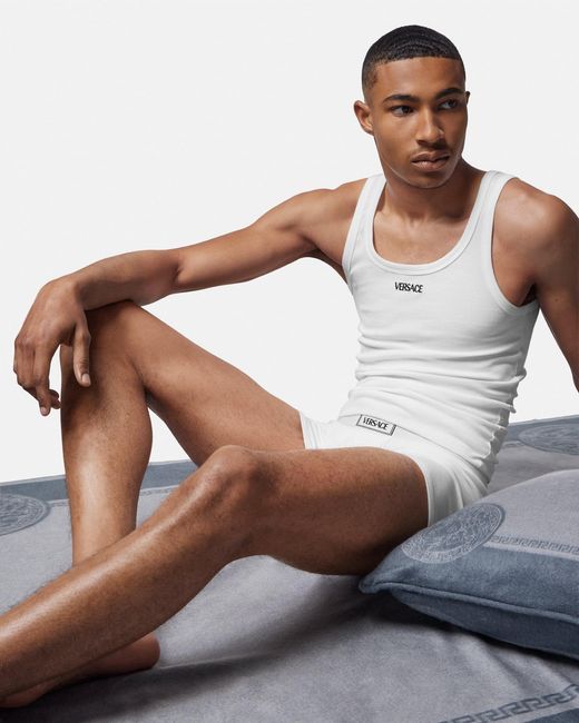 Versace White Logo Cotton Tank Top for men