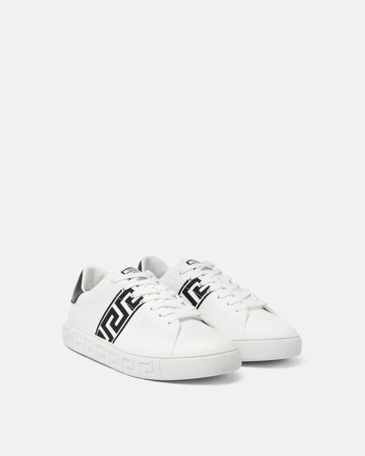 Versace White Embroidered Greca Sneakers for men