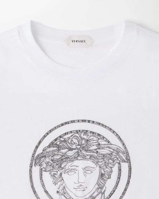 Versace White Embroidered Cotton-Jersey T-Shirt