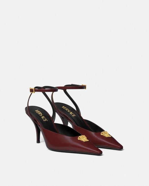 Versace White La Medusa Leather Slingbacks 85 Mm
