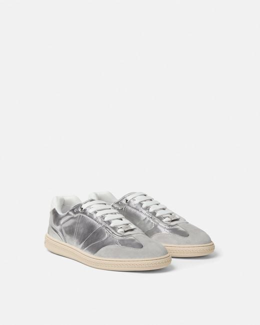 Versace White Greca Court Metallic Sneakers for men