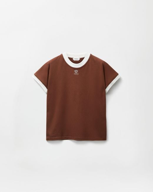 Versace Brown Embroidered-Logo Stretch Cotton-Jersey Slim T-Shirt for men