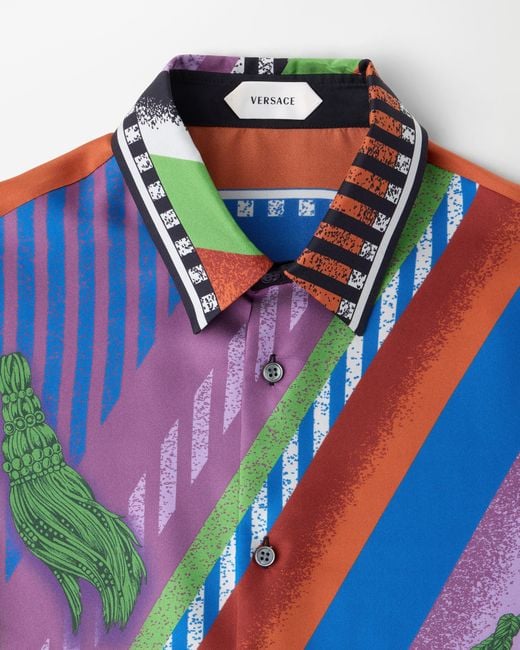 Versace White Printed Silk Twill Regular Shirt for men