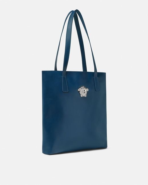 Versace Blue La Medusa Leather Tote for men