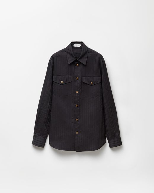 Versace Blue Jacquard Cotton-Silk Regular Shirt for men