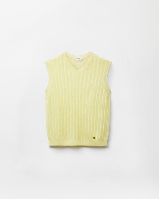 Versace Yellow Viscose Mesh Rib Knit Top