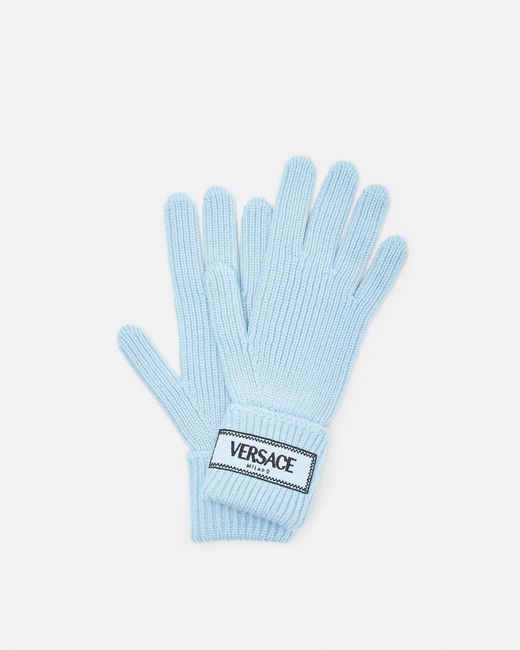 Versace Blue 90s Vintage Logo Knit Gloves