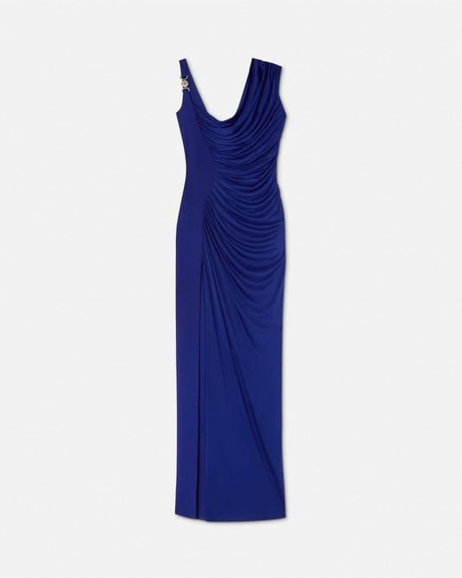 Versace Blue Long Dress With Draping