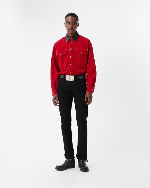 Versace Black Embroidered-Detail Slim Jeans for men