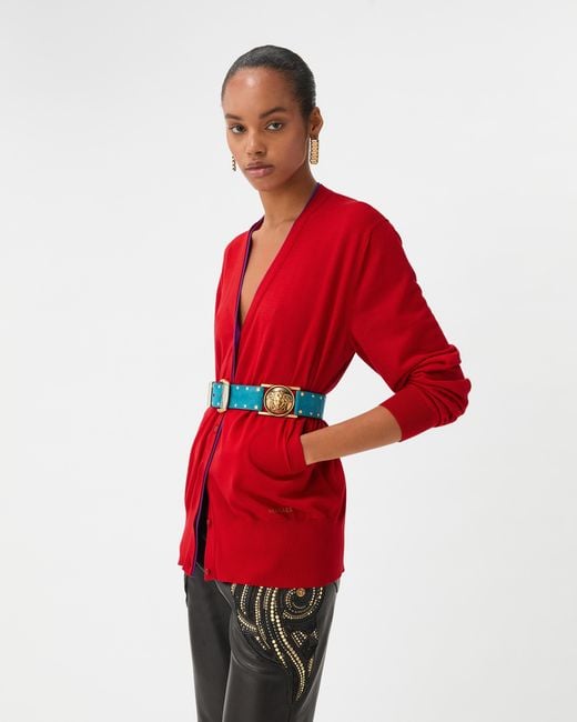 Versace Embroidered Wool Knit Cardigan