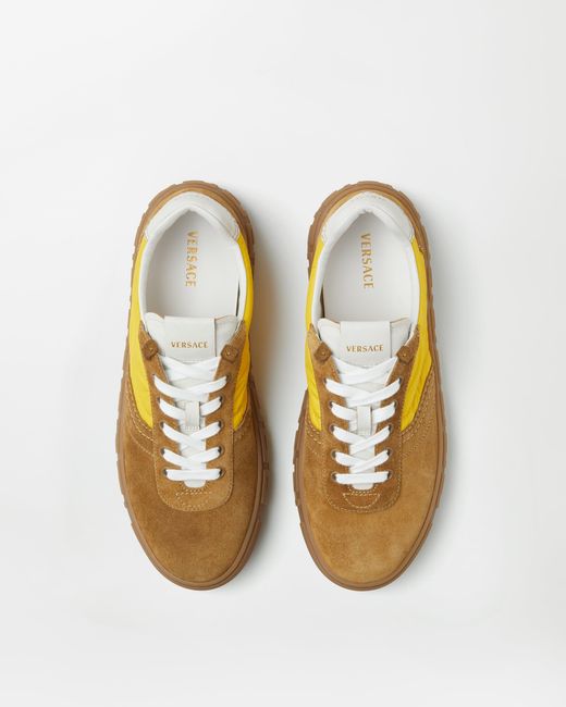 Versace Yellow Greca Suede & Nylon Sneakers for men