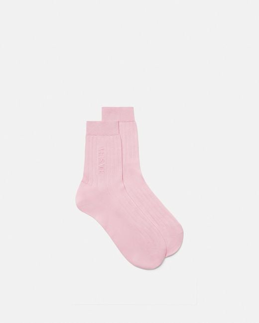 Versace Damen Gerippte Baumwollsocken Mit Stickerei in pink