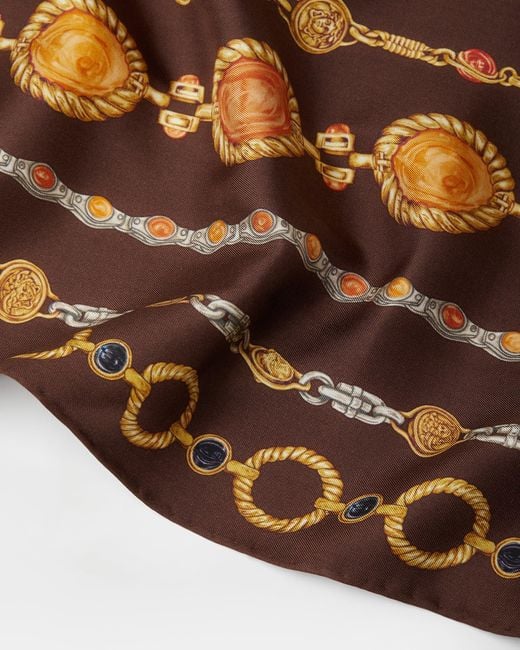 Versace Brown Printed Silk Twill Scarf 90 Cm