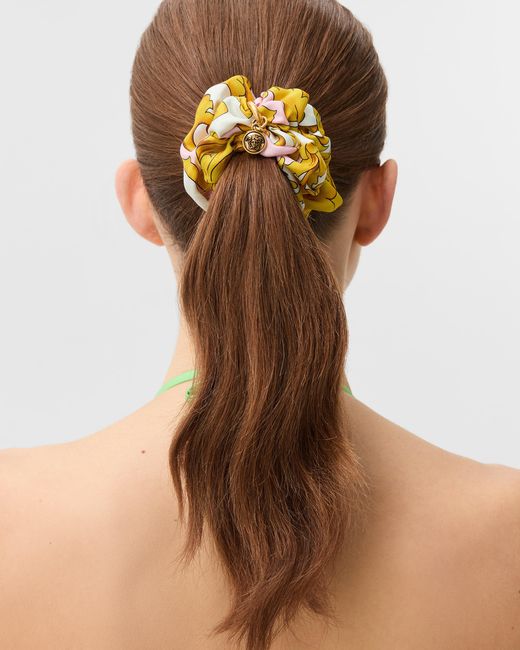 Versace White Printed Silk Scrunchie