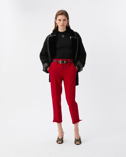 Versace Red Grain De Poudre Wool Pants