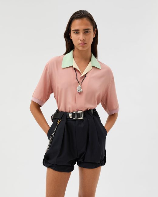 Versace Pink Silk-Poplin Crop Shirt