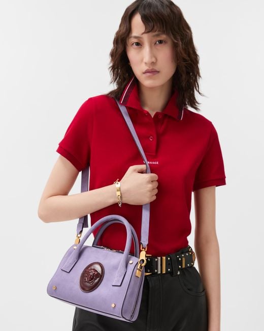 Versace Purple Roomy Small Suede Boston Bag