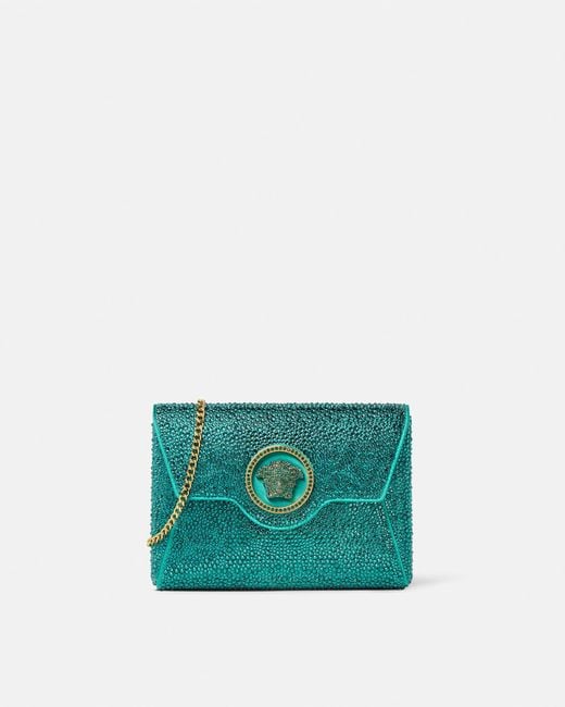Versace Green La Medusa Embellished Satin Clutch