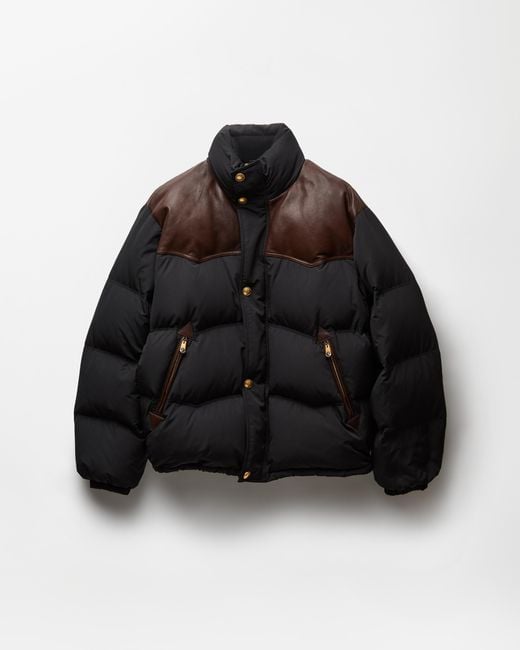 Versace Black Leather-Trim Padded Jacket for men