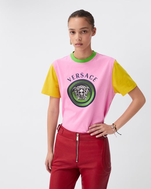 Versace Pink Printed Cotton-Jersey T-Shirt