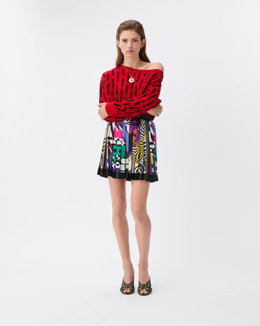 Versace White Printed Silk Twill Pleated Mini Skirt