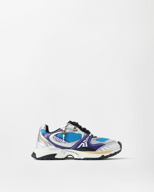 Versace Blue Icaro Metallic Leather Sneakers for men
