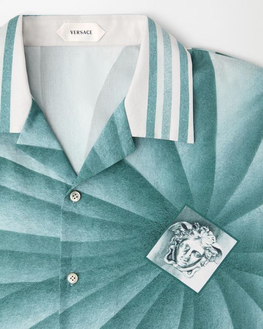 Versace Blue Printed Cotton-Poplin Shirt for men