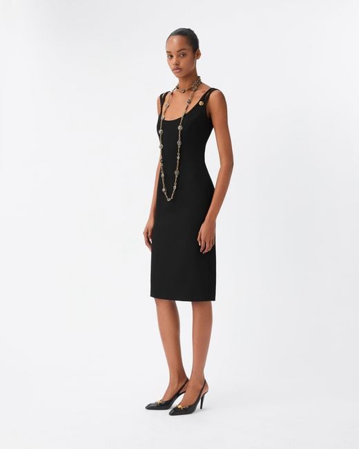 Versace Black Wool Grain De Poudre Midi Dress