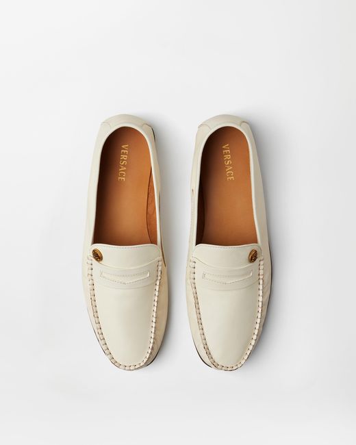 Versace White Guanto Leather Loafers for men