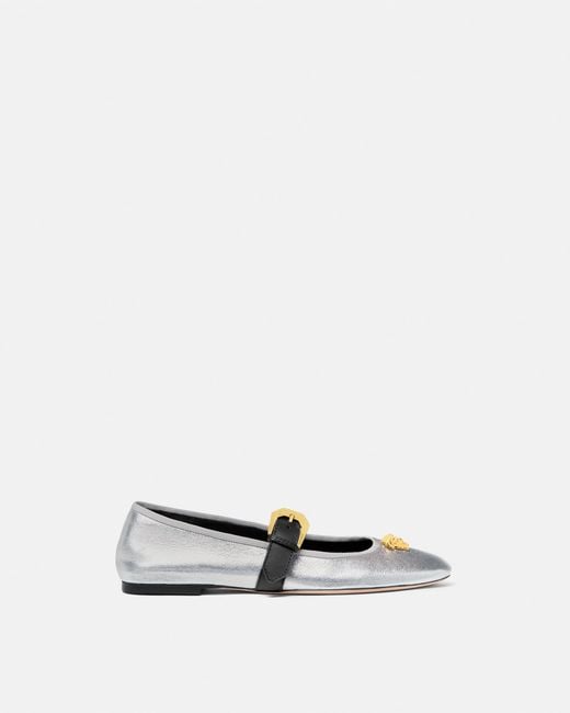 Versace White La Medusa Metallic Ballerinas