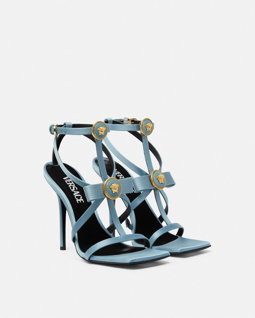 Versace White Gianni Ribbon Satin Cage Sandals 110 Mm
