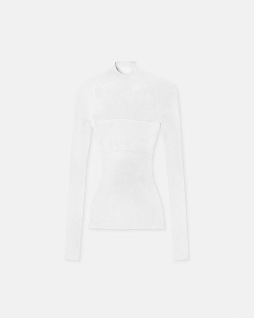 Versace White Tailliertes Rippstrick-Top Aus Merinowolle