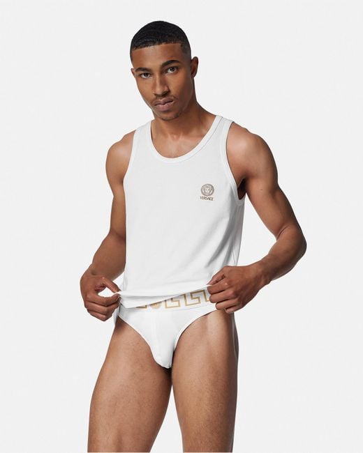 Versace White String À Bordure Greca for men