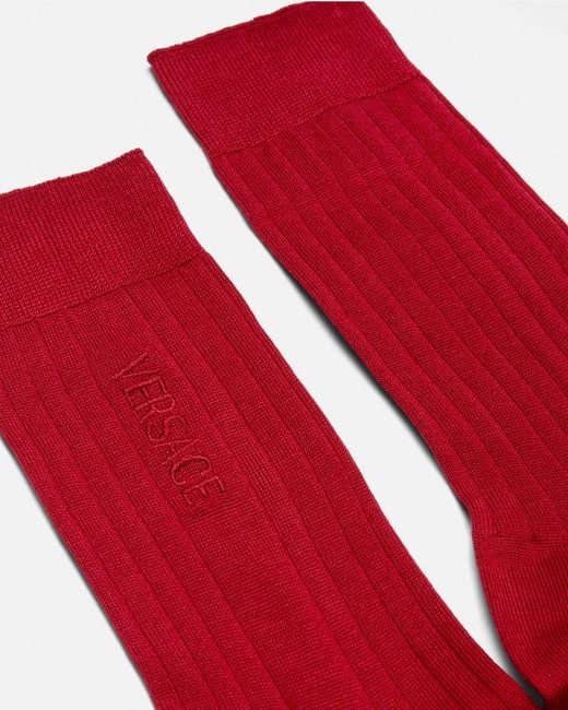 Versace Embroidered Ribbed Cotton Socks for men