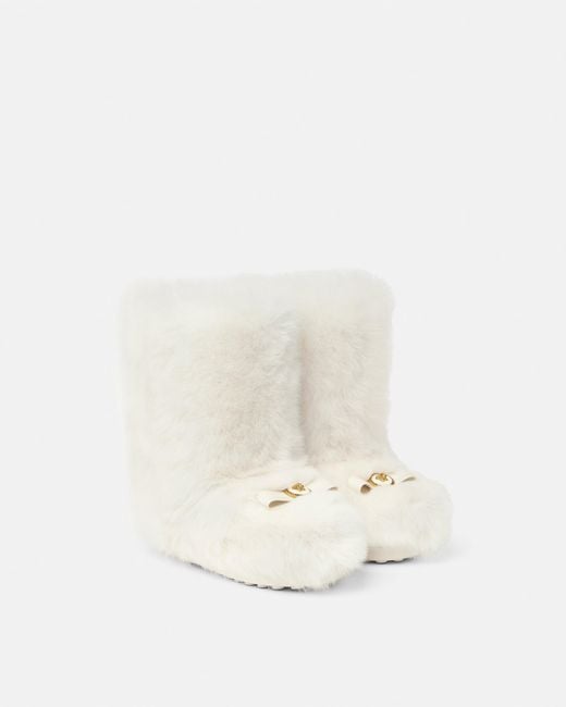 Versace White Gianni Ribbon Shearling Boots