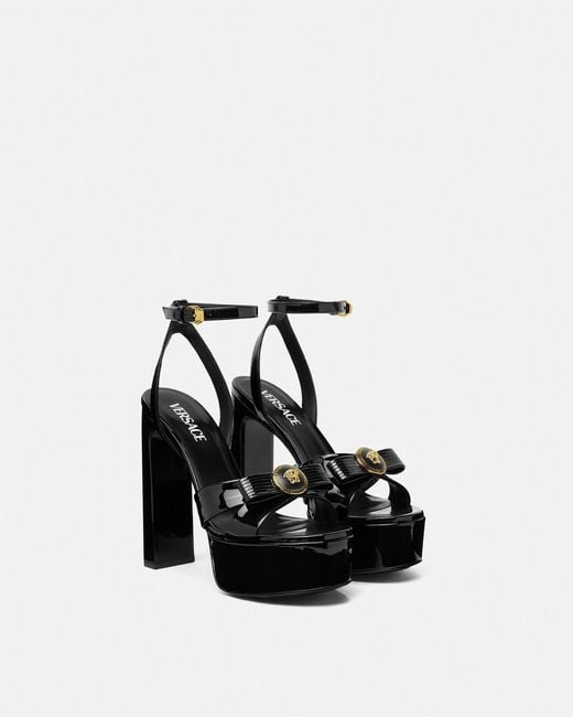 Versace Black Gianni Ribbon Patent Sandals 140 Mm