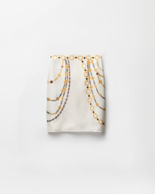 Versace Natural Printed Silk Twill Pencil Skirt