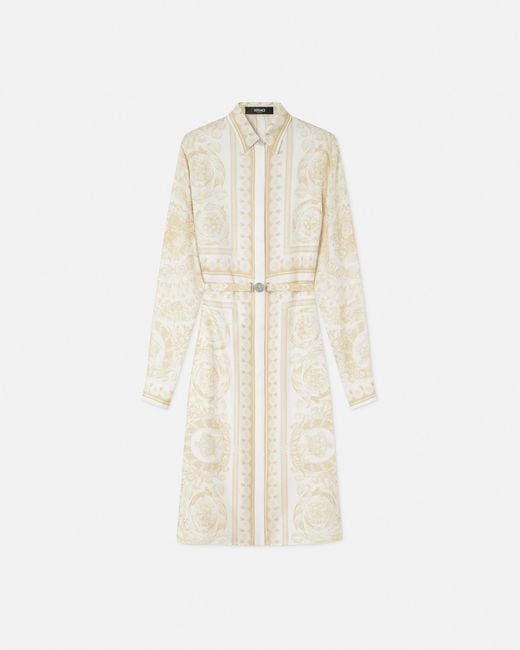 Versace White Printed Silk Twill Midi Shirt Dress