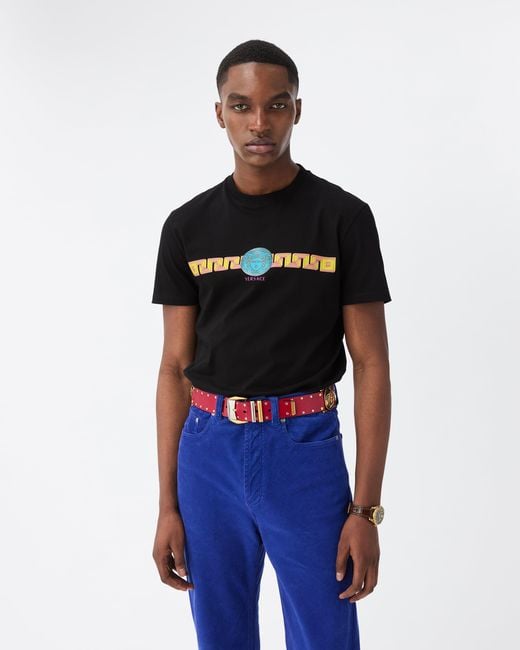 Versace Black Printed Cotton-Jersey Slim T-Shirt for men