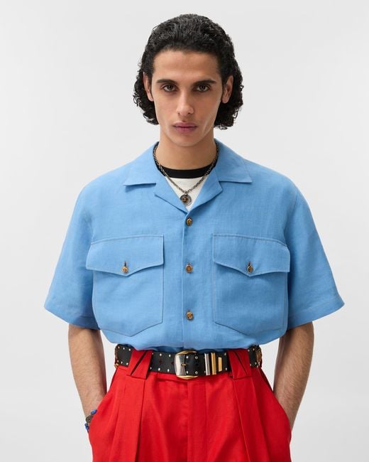 Versace Blue Linen Shirt for men