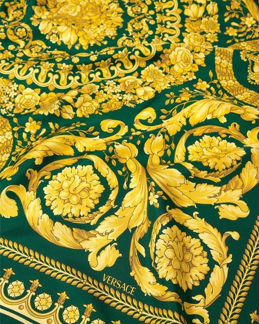 Versace Green Printed Silk Twill Scarf 90 Cm