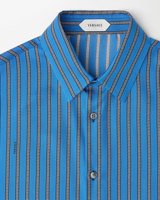 Versace Blue Printed Silk Twill Regular Shirt for men