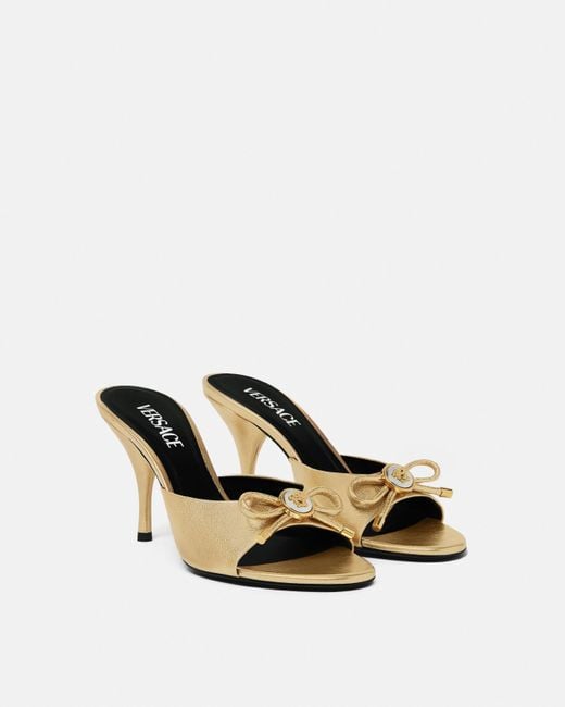 Versace Natural Opera Bow Metallic Mules 85Mm