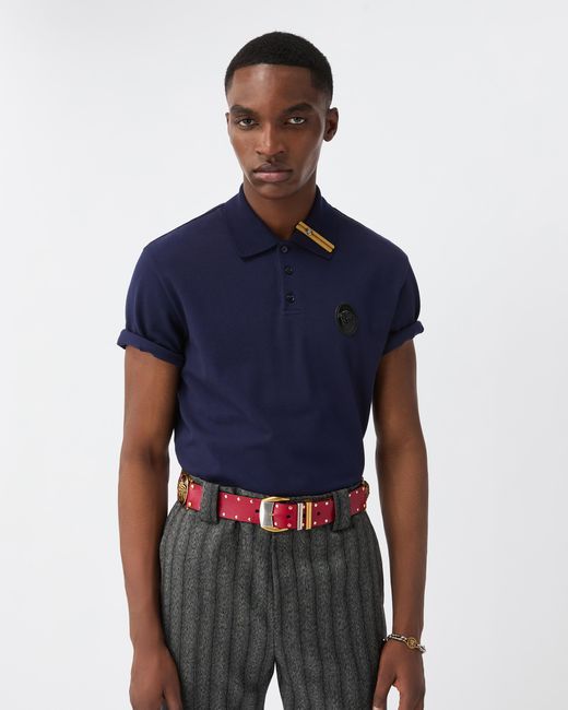 Versace Blue Cotton Piqué Polo for men