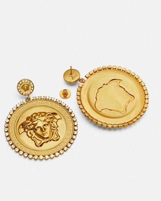 Versace Metallic Crystal Medusa Coin Earrings